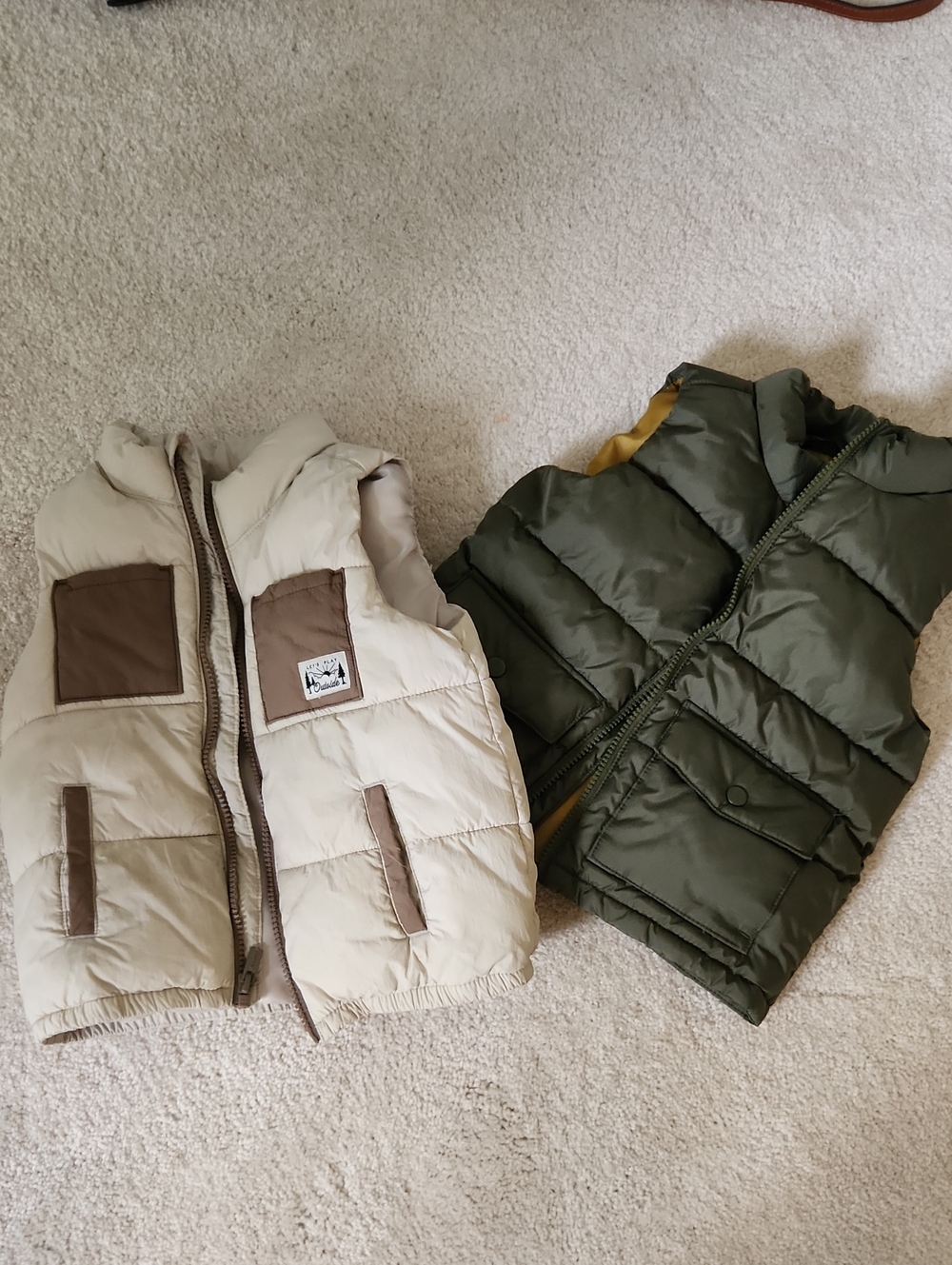 Old Navy Cream and Olive Kids Puffer Vest Set